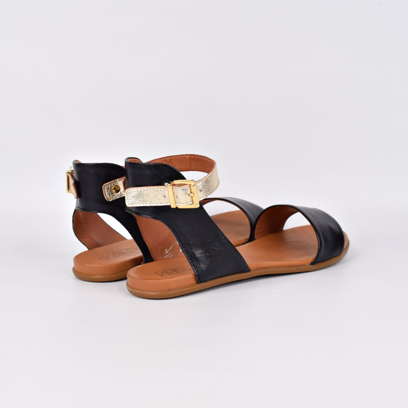 Tangi Black Gold by Rilassare | Womens plus size sandals by white backdrop non slip 