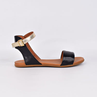 Tangi Black Gold by Rilassare | Womens plus size sandals by white back drop soft leather upper
