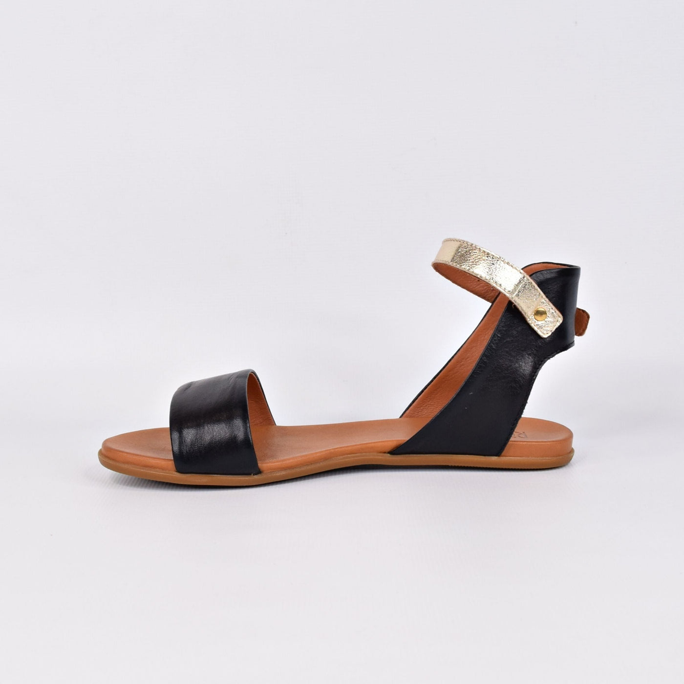 Tangi Black Gold by Rilassare | Womens plus size sandals by white back drop leather lined footbed