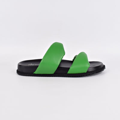 Believe Emerald by Chrissie | Womens Wide Fitting Slides by white back drop leather lined