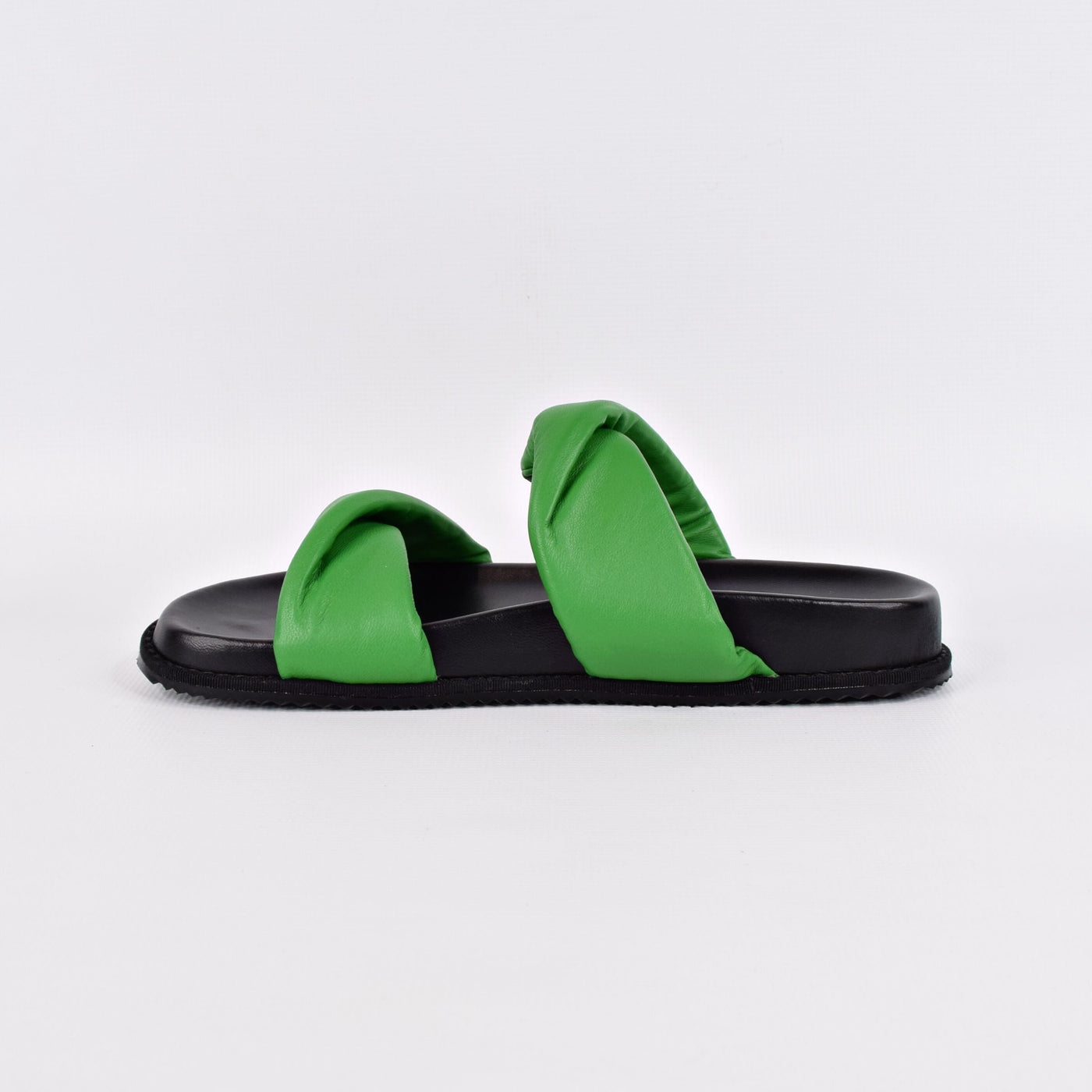 Believe Emerald by Chrissie | Womens Wide Fitting Slides by white back drop padded footbed