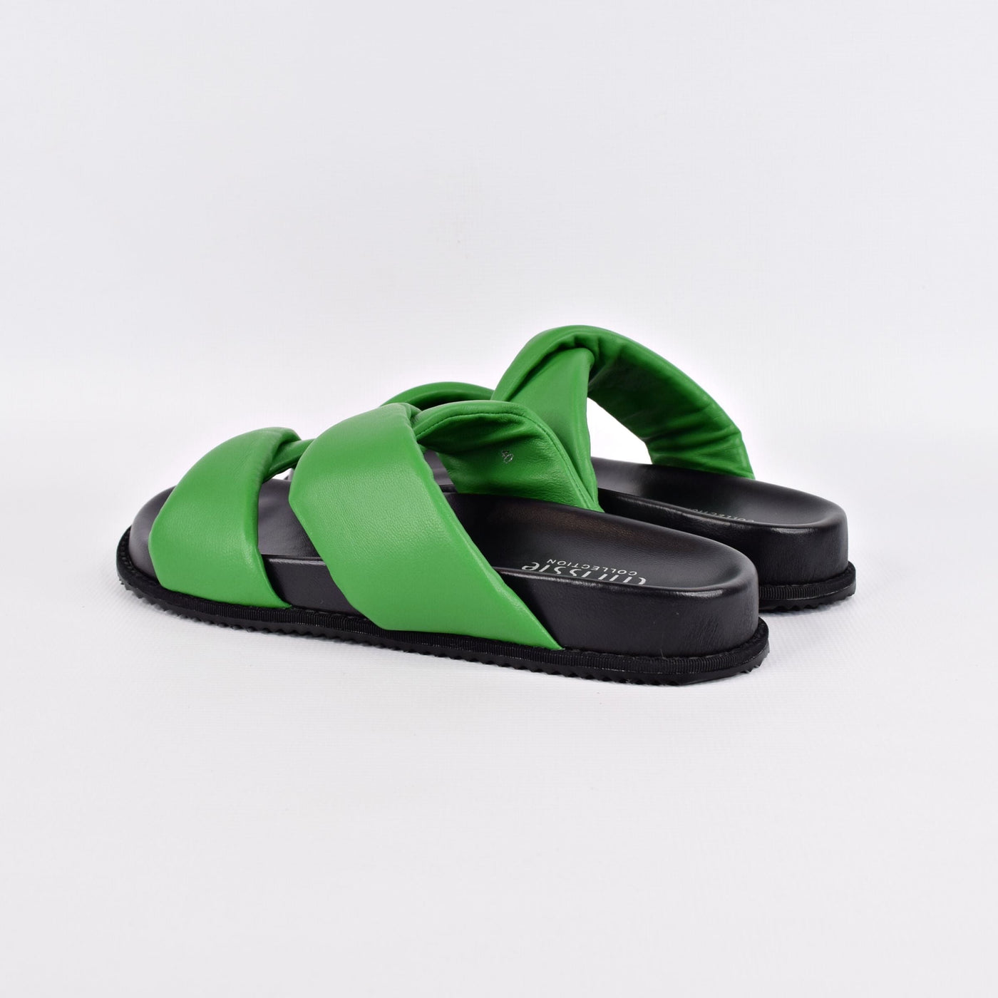 Believe Emerald by Chrissie | Womens Wide Fitting Slides by white back drop padded straps