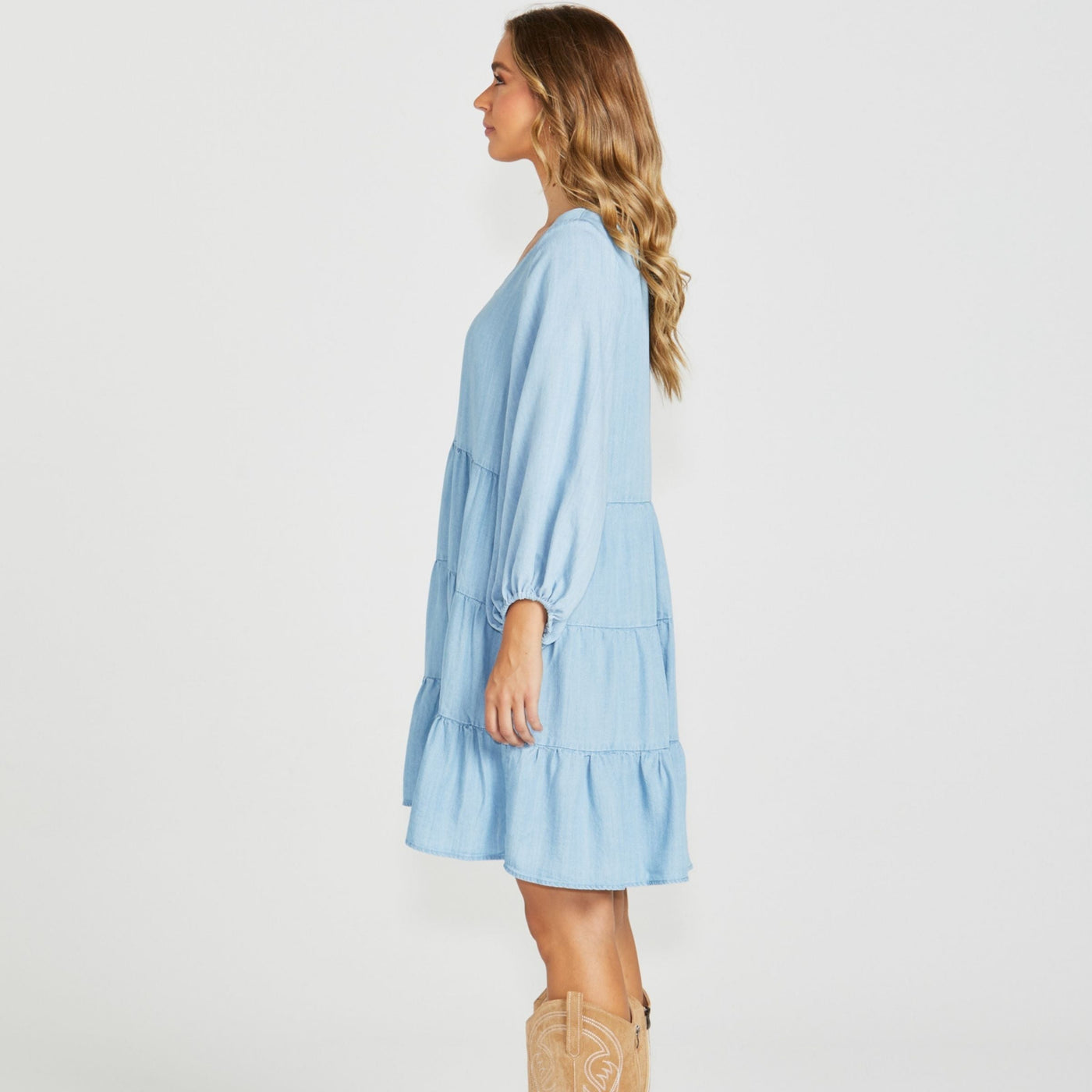 Davie Tiered Dress Chambray