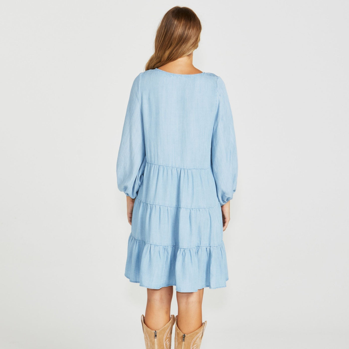 Davie Tiered Dress Chambray