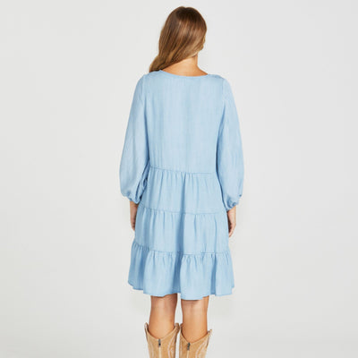 Davie Tiered Dress Chambray