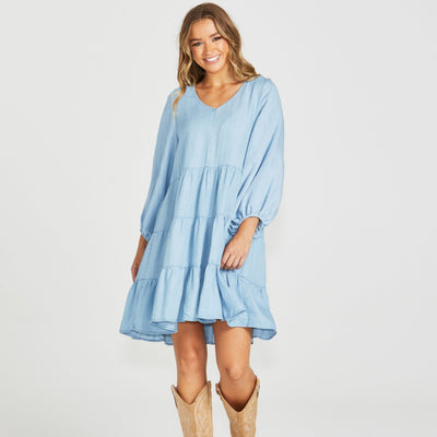 Davie Tiered Dress Chambray