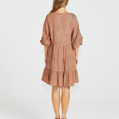 Davie Tiered Dress Sandy Tan Animal