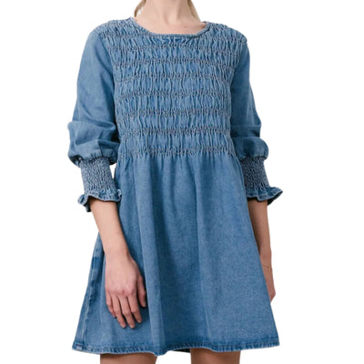 Denim Shirred Dress