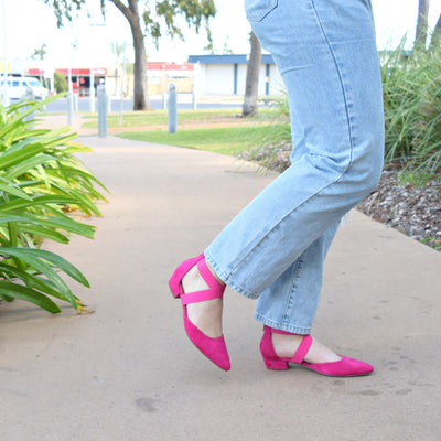 Ella Fuchsia Step On Air | Women Work Shoes | Elastic straps across the instep | Rear zip | Shoes on Garden Path