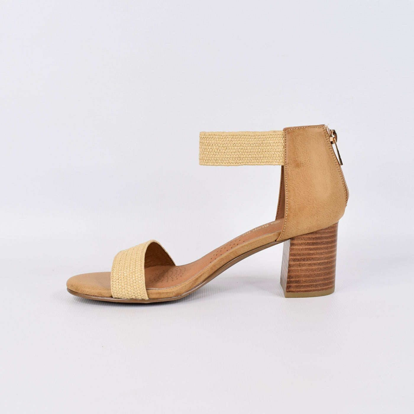 Emina Natural by Step On Air- Womens heels by white back drop eleastic strap around ankle