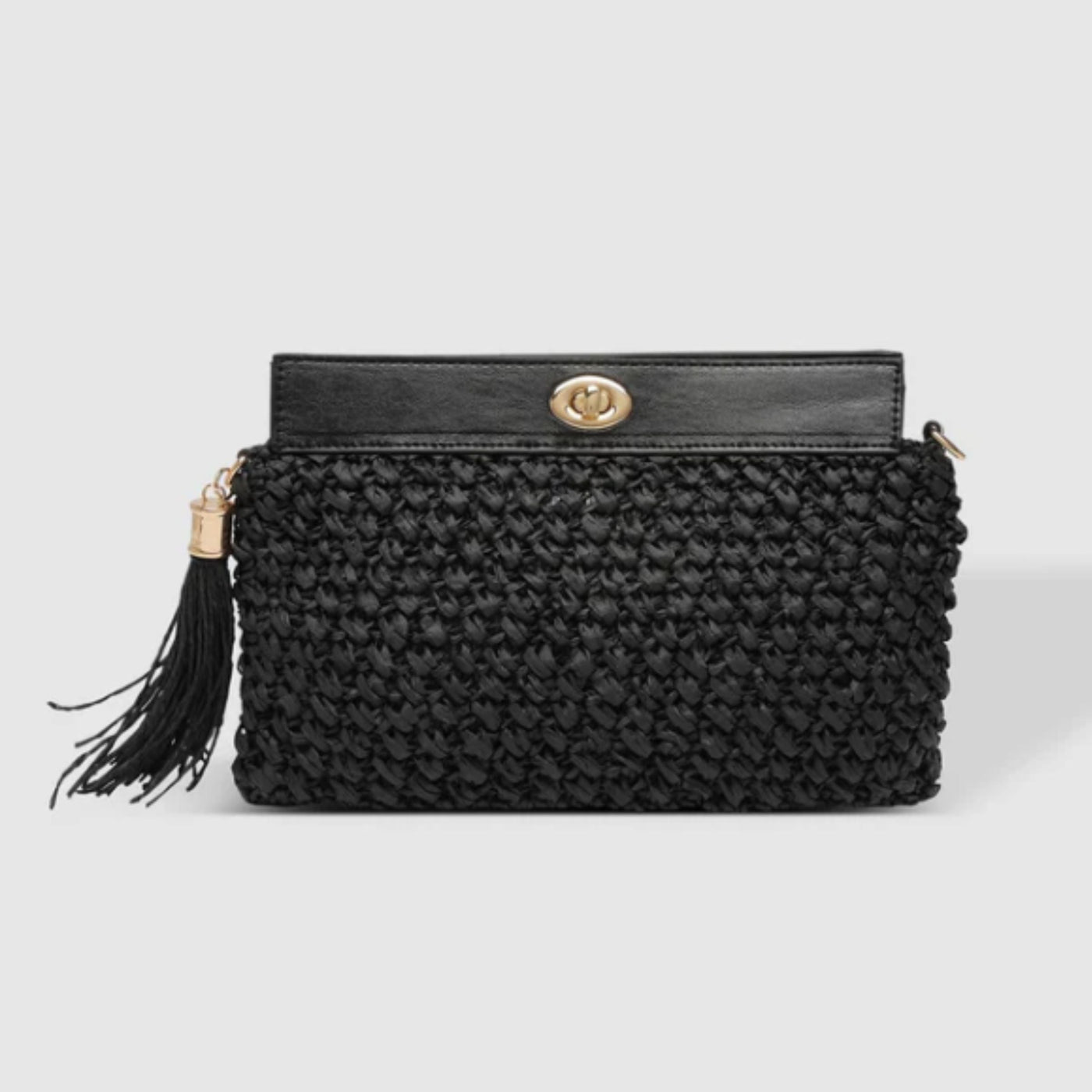 Fern Raffia Clutch Black