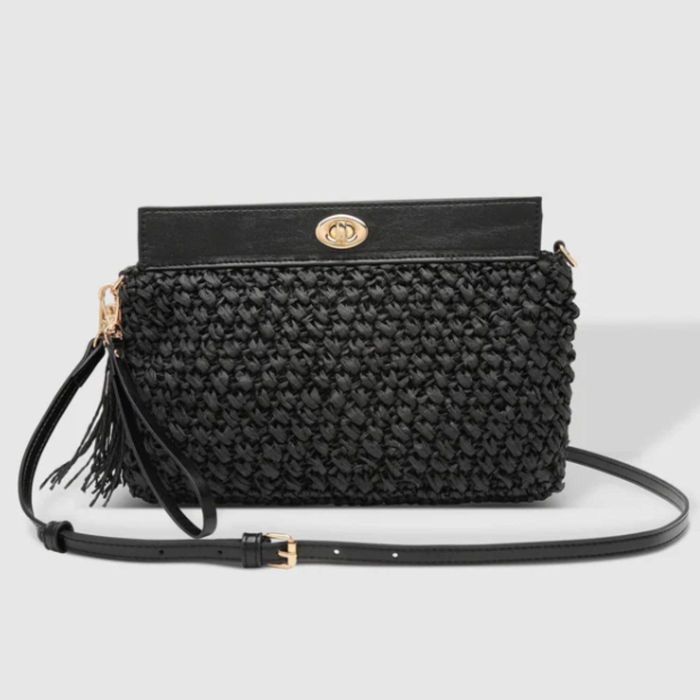 Fern Raffia Clutch Black