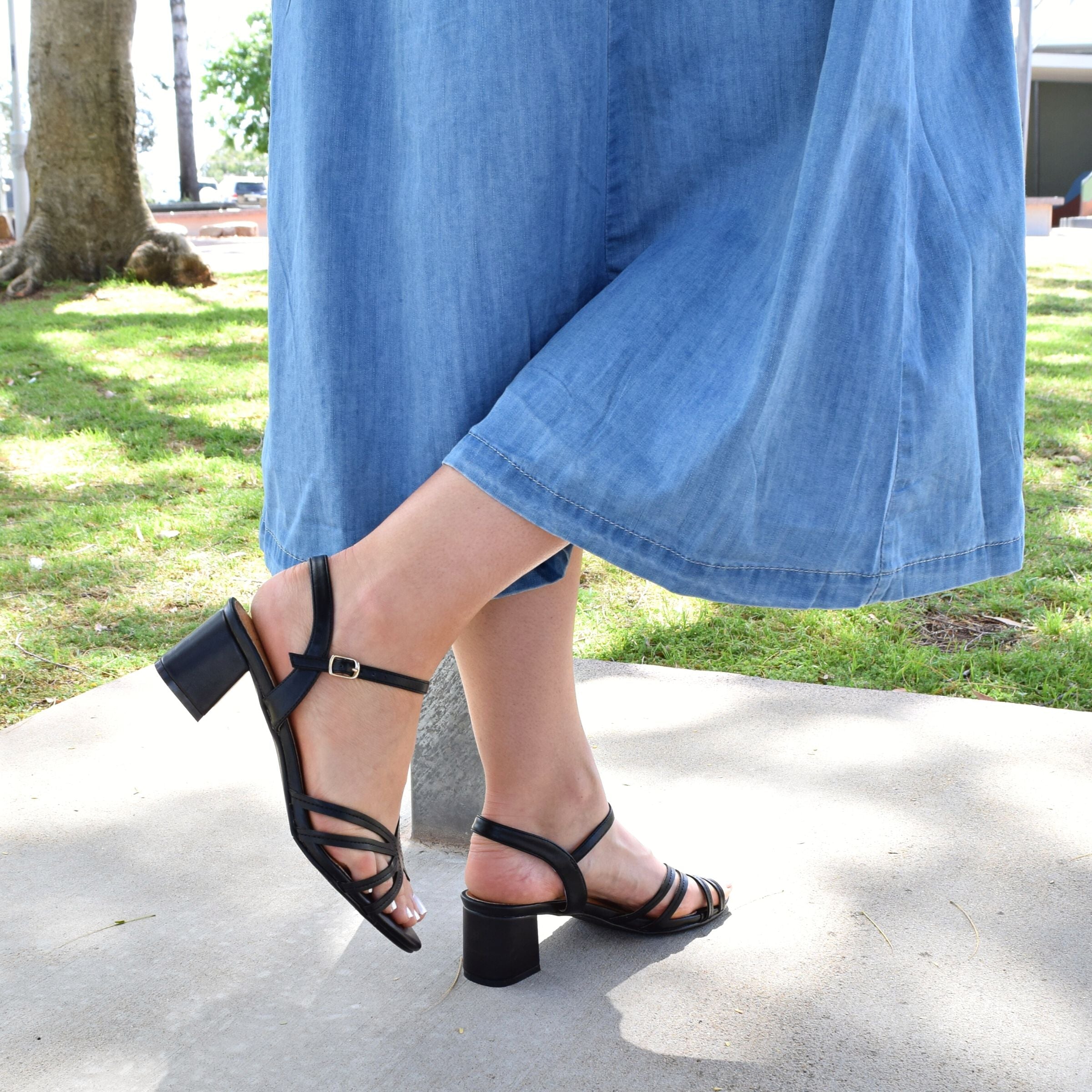 Giselle Black by Step On Air | Womens heels by outside back drop thin straps