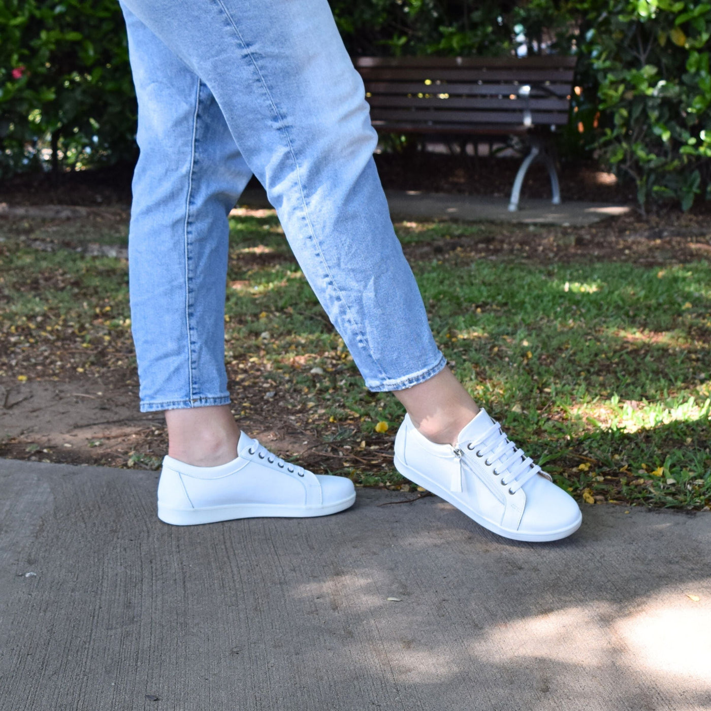 Hami White by Tesselli | Womens Sneaker Outside Backdrop Wide Fitting Side Zip 