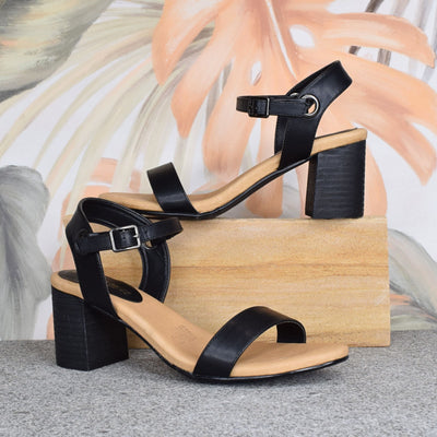 Pan Black by Step On Air | Womens Heels by wooden back drop 