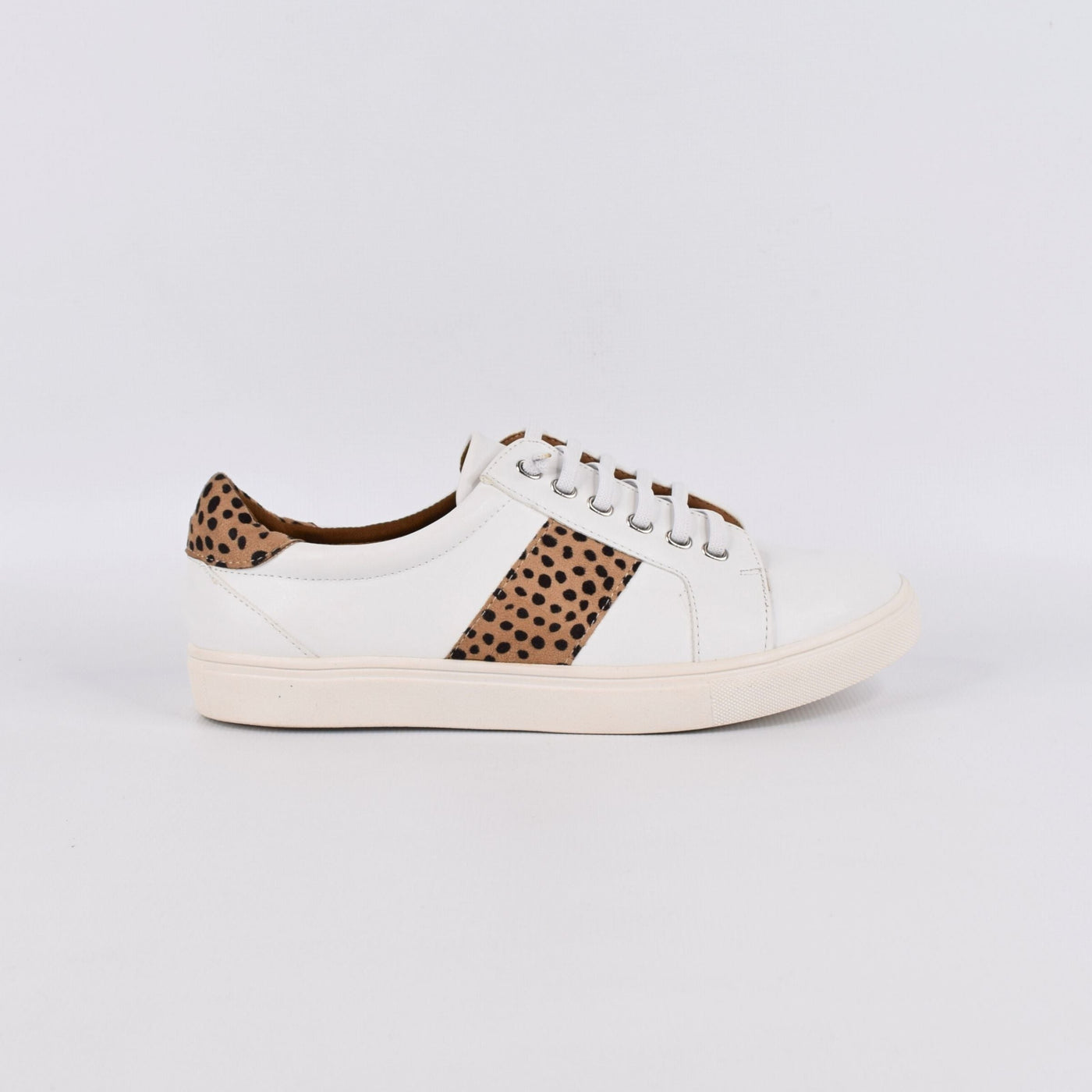 Skale White Leopard by Step on Air | Womens sneakers by white backdrop non slip rubber sole