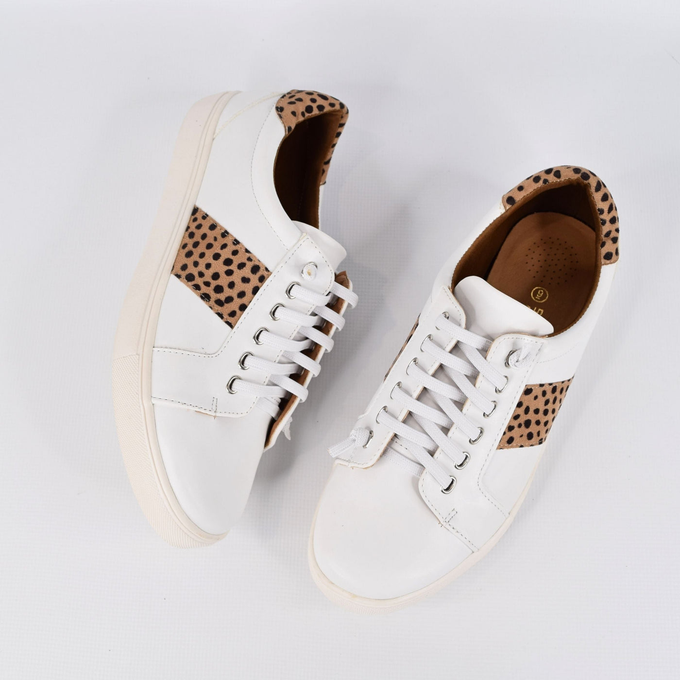 Skale White Leopard by Step on Air | Womens sneakers by white backdrop leopard print
