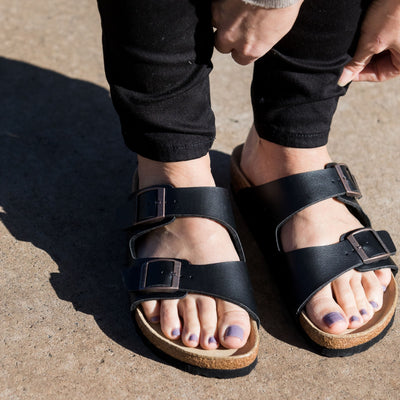 Double Bar Black - Wide Fitting Ladies Shoes - Big On Shoes